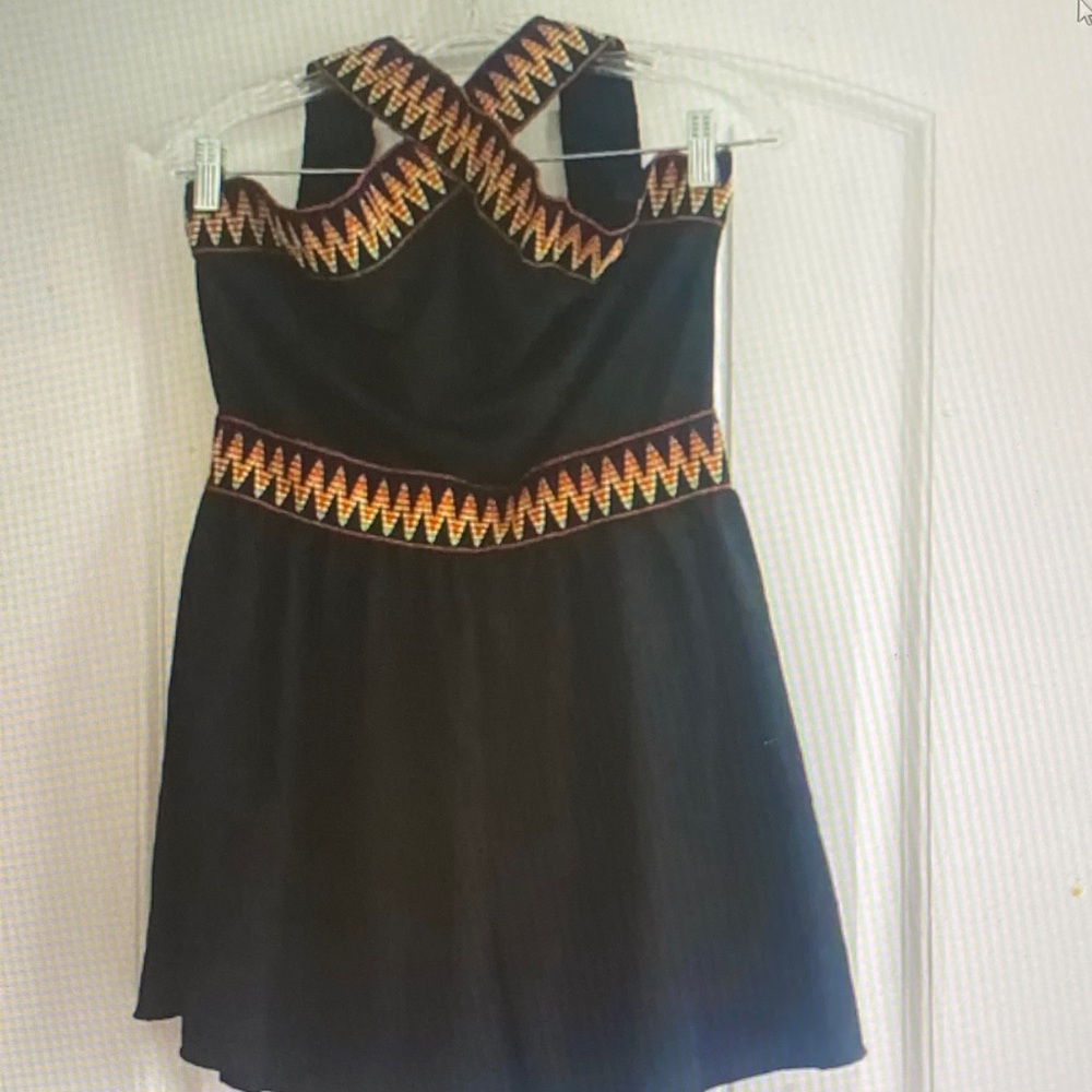 SHEIN Black Mini Dress with Multicolor Zigzag Trim
